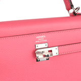 Pre-owned Hermes Kelly Sellier 25 Rose Azalee Epsom Palladium Hardware