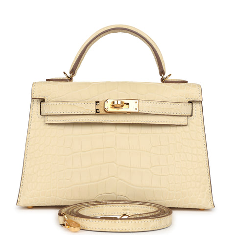 Hermes Kelly Sellier 20 Vanille Matte Alligator Gold Hardware