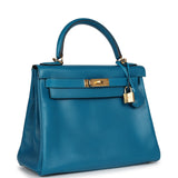 Hermes Kelly Retourne 28 Bleu Izmir Tadelakt Gold Hardware