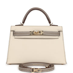 Hermes Special Order (HSS) Kelly Sellier 20 Craie, Gris Asphalte Epsom Permabrass Hardware