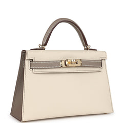 Hermes Special Order (HSS) Kelly Sellier 20 Craie, Gris Asphalte Epsom Permabrass Hardware