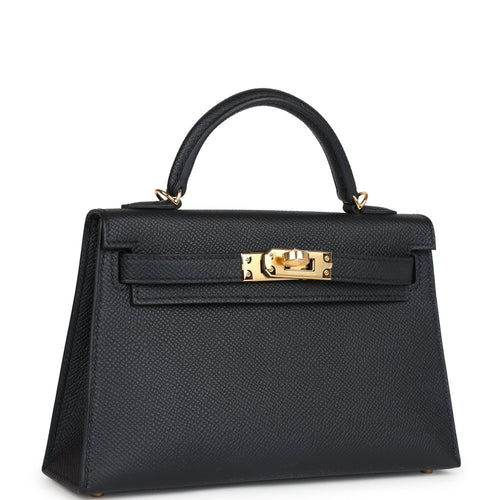 Hermes Kelly Sellier 20 Black Epsom Gold Hardware