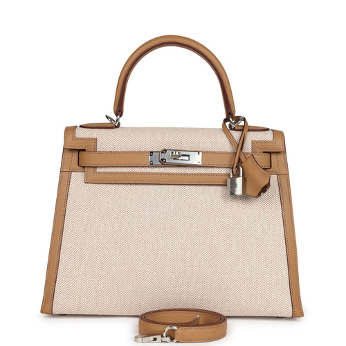 Hermes Kelly Sellier 28 Biscuit Toile H Canvas and Swift Palladium Hardware