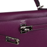 Pre-owned Hermes Kelly Sellier 25 Anemone Chevre Mysore Palladium Hardware