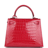 Hermes Kelly Sellier 25 Rose Extreme Shiny Alligator Palladium Hardware