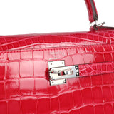 Hermes Kelly Sellier 25 Rose Extreme Shiny Alligator Palladium Hardware