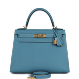 Hermes Kelly Sellier 28 Blue Jean Epsom Gold Hardware