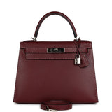 Pre-owned Hermes "Miss You" Kelly Sellier 28 Rouge H Monsieur Palladium Hardware