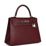 Pre-owned Hermes "Miss You" Kelly Sellier 28 Rouge H Monsieur Palladium Hardware