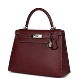 Pre-owned Hermes "Miss You" Kelly Sellier 28 Rouge H Monsieur Palladium Hardware