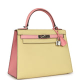 Pre-owned Hermes Special Order (HSS) Kelly Sellier 28 Rose Confetti and Jaune Poussin Epsom Palladium Hardware