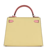 Pre-owned Hermes Special Order (HSS) Kelly Sellier 28 Rose Confetti and Jaune Poussin Epsom Palladium Hardware