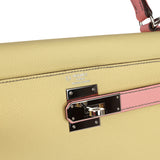 Pre-owned Hermes Special Order (HSS) Kelly Sellier 28 Rose Confetti and Jaune Poussin Epsom Palladium Hardware