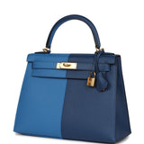 Hermes Kelly Sellier 28 Casaque Deep Bleu and Mykonos Epsom Gold Hardware