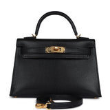 Hermes Kelly Sellier 20 Black Chevre Mysore Gold Hardware