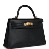 Hermes Kelly Sellier 20 Black Chevre Mysore Gold Hardware