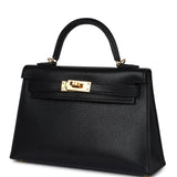 Hermes Kelly Sellier 20 Black Chevre Mysore Gold Hardware