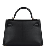 Hermes Kelly Sellier 20 Black Chevre Mysore Gold Hardware