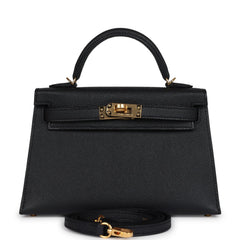 Hermes Kelly Sellier 20 Black Epsom Gold Hardware