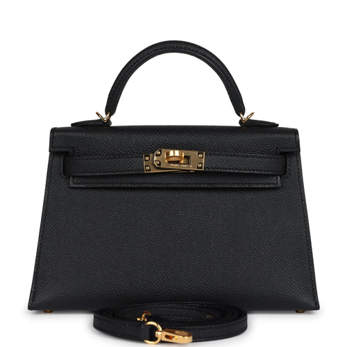 Hermes Kelly Sellier 20 Black Epsom Gold Hardware