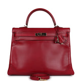 Pre-owned Hermes Ghillies Kelly Retourne 35 Rubis Tadelakt Permabrass Hardware