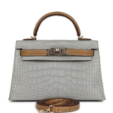 Hermes Special Order (HSS) Kelly Sellier 20 Gris Perle and Kraft Matte Alligator Permabrass Hardware