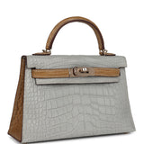 Hermes Special Order (HSS) Kelly Sellier 20 Gris Perle and Kraft Matte Alligator Permabrass Hardware