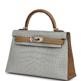 Hermes Special Order (HSS) Kelly Sellier 20 Gris Perle and Kraft Matte Alligator Permabrass Hardware