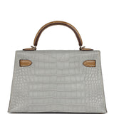 Hermes Special Order (HSS) Kelly Sellier 20 Gris Perle and Kraft Matte Alligator Permabrass Hardware