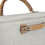 Hermes Special Order (HSS) Kelly Sellier 20 Gris Perle and Kraft Matte Alligator Permabrass Hardware