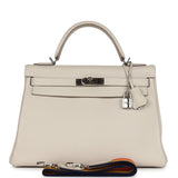 Pre-owned Hermes Kelly Retourne 32 Craie Togo Palladium Hardware