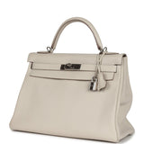 Pre-owned Hermes Kelly Retourne 32 Craie Togo Palladium Hardware