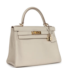 Pre-owned Hermes Kelly Retourne 28 Craie Togo Gold Hardware
