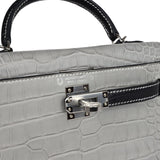 Hermes Special Order (HSS) Kelly Sellier 20 Gris Perle and Black Matte Alligator Palladium Hardware