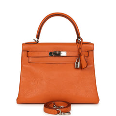 Pre-owned Hermes Kelly Retourne 28 Orange Togo Palladium Hardware