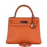 Pre-owned Hermes Kelly Retourne 28 Orange Togo Palladium Hardware