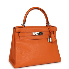 Pre-owned Hermes Kelly Retourne 28 Orange Togo Palladium Hardware