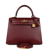 Hermes Kelly 25 Rouge H Box Gold Hardware