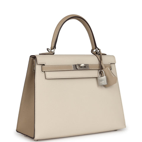 Hermes Special Order (HSS) Kelly Sellier 25 Craie and Trench Epsom Brushed Palladium Hardware