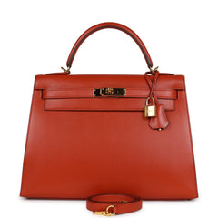 Pre-owned Hermes Kelly Sellier 32 Terre Battue Tadelakt Gold Hardware