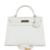 Pre-owned Hermes Kelly Sellier 32 White Epsom Gold Hardware