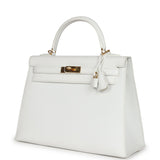 Pre-owned Hermes Kelly Sellier 32 White Epsom Gold Hardware