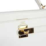 Pre-owned Hermes Kelly Sellier 32 White Epsom Gold Hardware