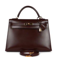Vintage Hermes Kelly Sellier 32 Havane Box Gold Hardware
