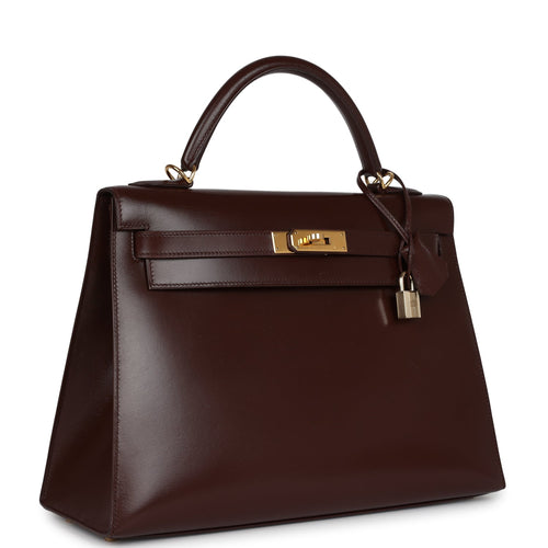 Vintage Hermes Kelly Sellier 32 Havane Box Gold Hardware