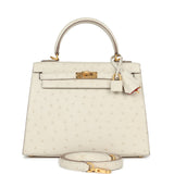 Hermes Special Order (HSS) Kelly Sellier 25 Beton Ostrich Verso Brushed Gold Hardware