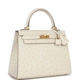 Hermes Special Order (HSS) Kelly Sellier 25 Beton Ostrich Verso Brushed Gold Hardware