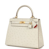 Hermes Special Order (HSS) Kelly Sellier 25 Beton Ostrich Verso Brushed Gold Hardware