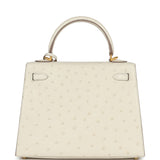 Hermes Special Order (HSS) Kelly Sellier 25 Beton Ostrich Verso Brushed Gold Hardware