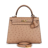 Hermes Kelly Sellier 25 Chai Ostrich Gold Hardware